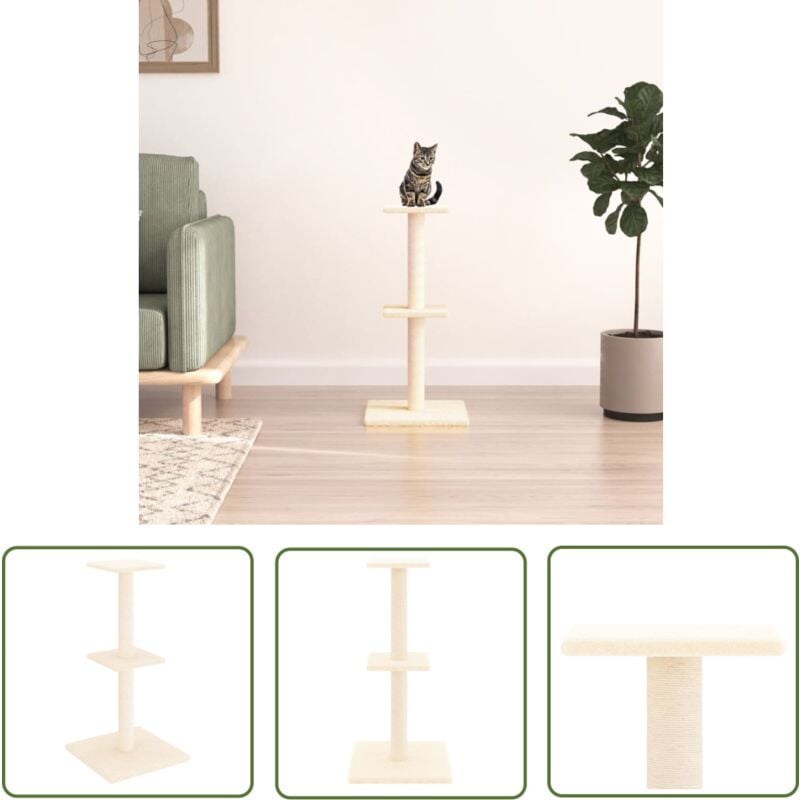 Arbre à chat avec griffoirs en sisal crème 73 cm - Arbre à Chat - Meuble Pour Chat - Tour à Chat - Griffoir - Chat - The Living Store