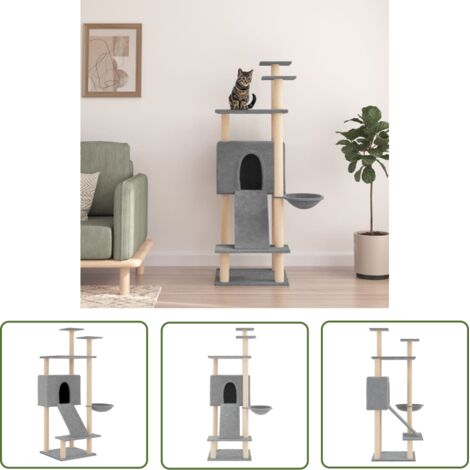The Living Store Arbre à chat avec griffoirs en sisal Gris clair 153 cm - Arbre À Chat - Meuble Pour Chat - Tour Pour Chat - Griffoir Chat - Sisel
