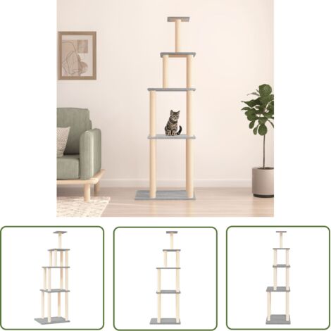 The Living Store Arbre à chat avec griffoirs en sisal gris clair 183 cm - Arbre À Chat - Tour À Chat - Meuble Pour Chat - Griffoir - Chat