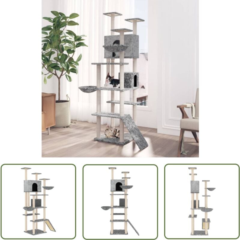 Arbre à chat avec griffoirs en sisal Gris clair 191 cm - Arbre à Chat - Arbre à Chat Multi Niveaux - Jouet Pour Chat - Meuble Pour Chat - Griffoir