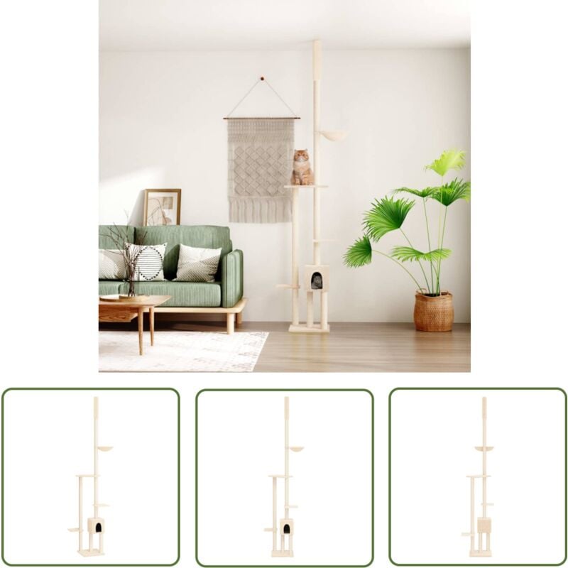 Arbre à chat du sol au plafond Crème 258,5-284,5 cm - Arbre à Chat - Tour à Chat - Meuble Pour Chat - Griffoir Chat - Jouet Chat - The Living Store