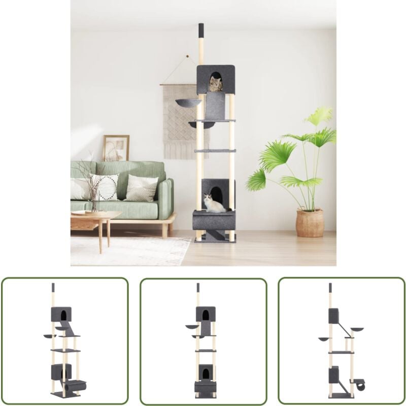 Arbre à chat du sol au plafond Gris foncé 277-303 cm - Arbre à Chat - Meuble Chat - Griffoir Chat - Jouet Chat - Maison Chat - The Living Store