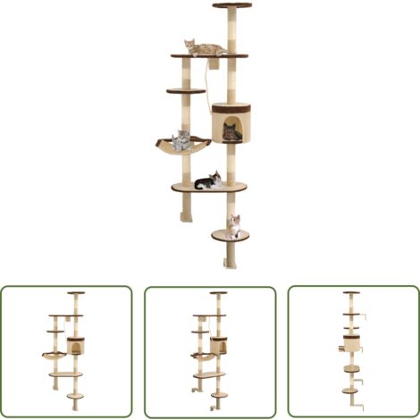The Living Store Arbre à chat en sisal Montage mural 194 cm Beige et marron - Arbre À Chat Mural - Arbre À Chat Sisal - Arbre À Chat Multi Niveaux - Jouet Chat - Espace Jeu Chat