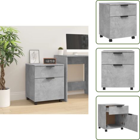 The Living Store Archivador ruedas madera contrachapada gris hormigón 45x38x54cm - Archivador con ruedas