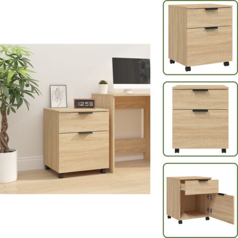The Living Store Archivador ruedas madera contrachapada roble Sonoma 45x38x54 cm - Archivador con ruedas