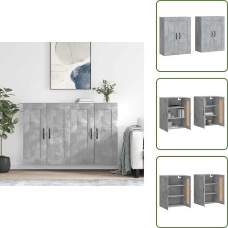 The Living Store Armadietti a Parete 2 pz Grigio Cemento in Legno Multistrato - Armadietto