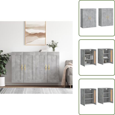 The Living Store Armadietti a Parete 2 pz Grigio Cemento in Legno Multistrato - Armadietto in legno