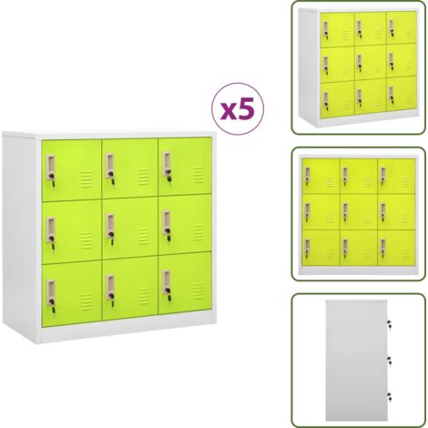 The Living Store Armadietti Chiavi 5pz Grigio Chiaro Verde 90x45x92,5cm Acciaio - Armadietti in acciaio