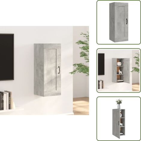The Living Store Armadietto a Muro Grigio Cemento 35x34x90 cm Legno Multistrato - Armadietto pensile
