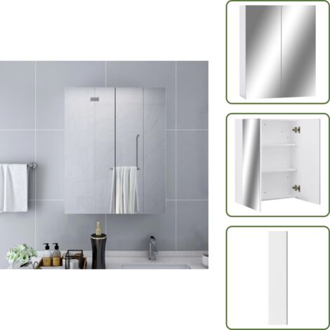 The Living Store Armadietto a Specchio Bianco 60x15x75 cm in MDF - Armadio da bagno