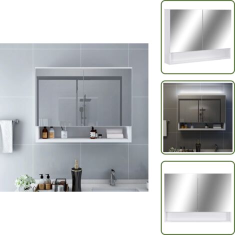 The Living Store Armadietto a Specchio con LED Bianco 80x15x60 cm in MDF - Armadietto da trucco con LED