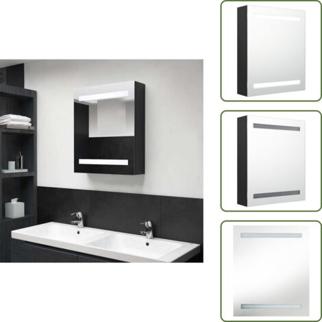 The Living Store Armadietto a Specchio con LED Nero 50x14x60 cm in MDF - Armadietto con LED