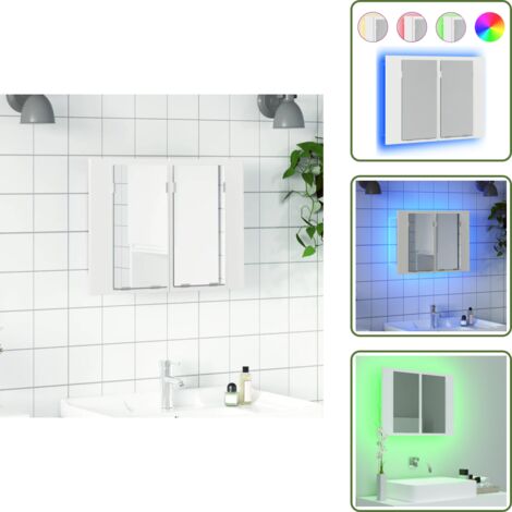 The Living Store Armadietto a Specchio con Luci LED Bianco 60x12x45 in Acrilico - Specchio con luce LED