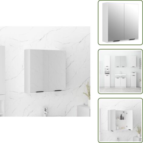 The Living Store Armadietto a Specchio da Bagno Bianco 64x20x67 cm - Armadietto a specchio