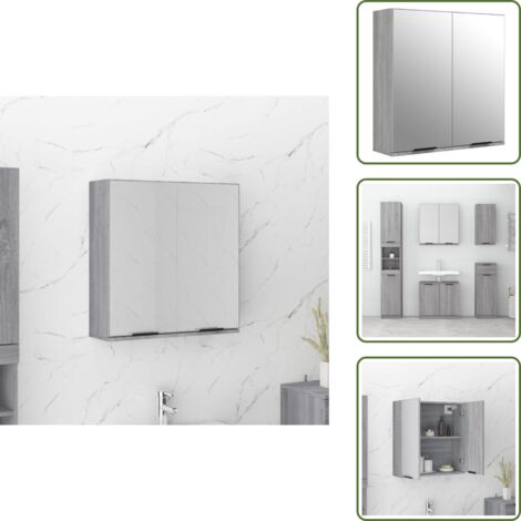 The Living Store Armadietto a Specchio da Bagno Grigio Sonoma 64x20x67 cm - Armadietto a specchio