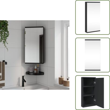 The Living Store Armadietto Angolare con Specchio da Bagno Nero 30x24x60 cm - Specchio da bagno