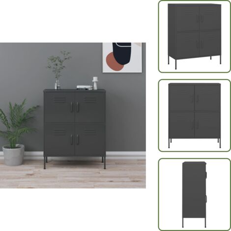 The Living Store Armadietto Antracite 80x35x101,5 cm in Acciaio - Armadio per casa