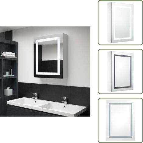 The Living Store Armadietto Bagno con Specchio e LED 50x13x70 cm - Armadietto con specchio
