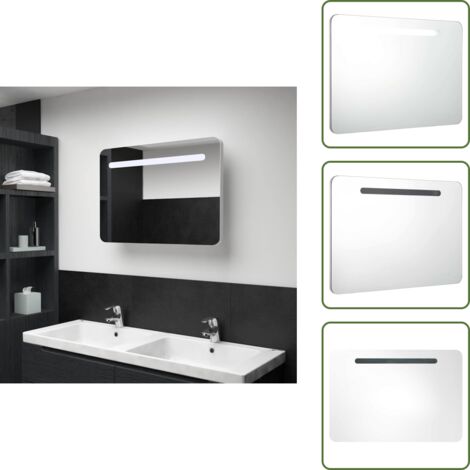 The Living Store Armadietto Bagno con Specchio e LED 80x9,5x55 cm - Armadietto con specchio