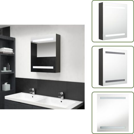 The Living Store Armadietto Bagno con Specchio e LED Antracite 50x14x60 cm - Specchio con led