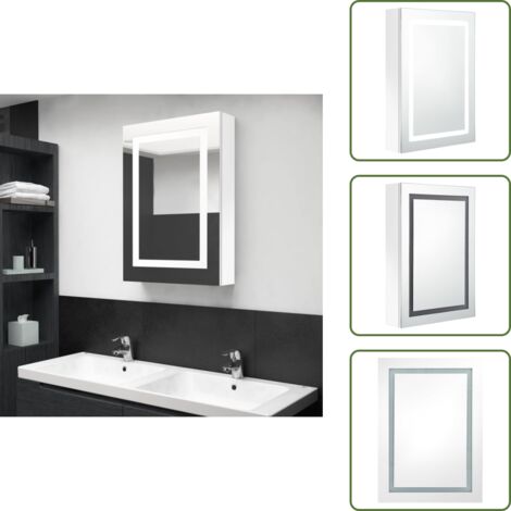 The Living Store Armadietto Bagno con Specchio e LED Bianco Lucido 50x13x70 cm - Armadietto con specchio
