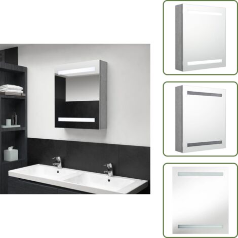 The Living Store Armadietto Bagno con Specchio e LED Grigio Cemento 50x14x60 cm - Armadietto con specchio