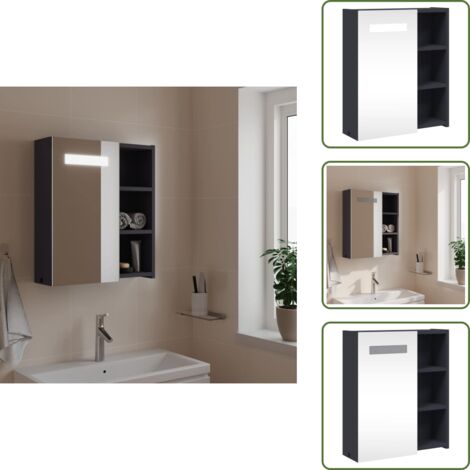 The Living Store Armadietto Bagno con Specchio e LED Grigio Chiaro 45x13x52 cm - Armadietto da bagno con luce LED