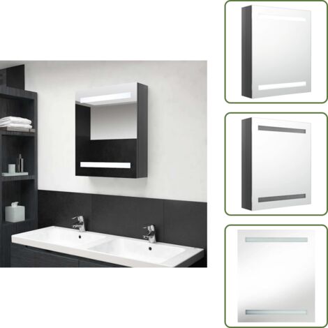 The Living Store Armadietto Bagno con Specchio e LED Grigio Lucido 50x14x60 cm - Armadietto con specchio