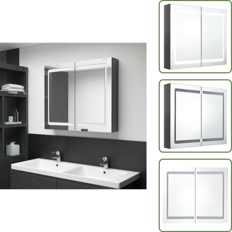 The Living Store Armadietto Bagno con Specchio e LED Grigio Lucido 80x12x68 cm - Specchio con LED