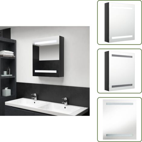 The Living Store Armadietto Bagno con Specchio e LED Nero Lucido 50x14x60 cm - Armadietto con specchio