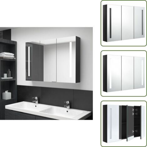The Living Store Armadietto Bagno con Specchio e LED Nero Lucido 89x14x62 cm - Armadietto con specchio