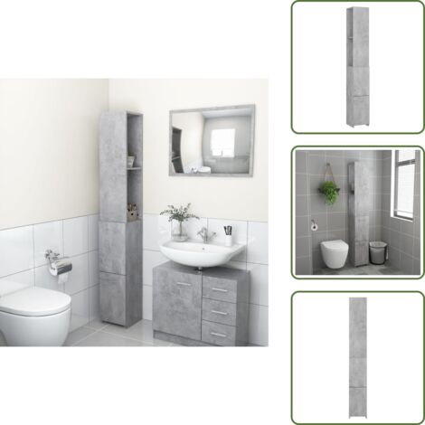 The Living Store Armadietto Bagno Grigio Cemento 25x26,5x170cm Legno Multistrato - Armadio da bagno