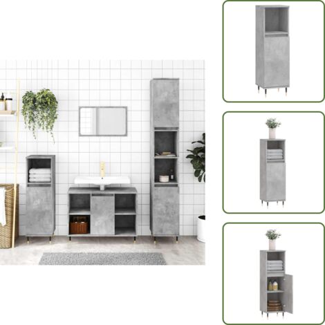 The Living Store Armadietto Bagno Grigio Cemento 30x30x100 cm Legno Multistrato - Armadio bagno