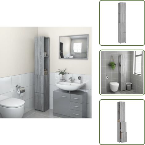 The Living Store Armadietto Bagno Grigio Sonoma 25x26,5x170 cm Legno Multistrato - Armadio da bagno