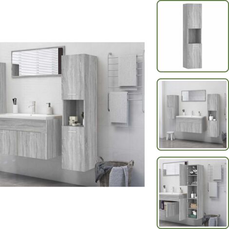 The Living Store Armadietto Bagno Grigio Sonoma 30x30x130cm in Legno Multistrato - Armadietto in legno