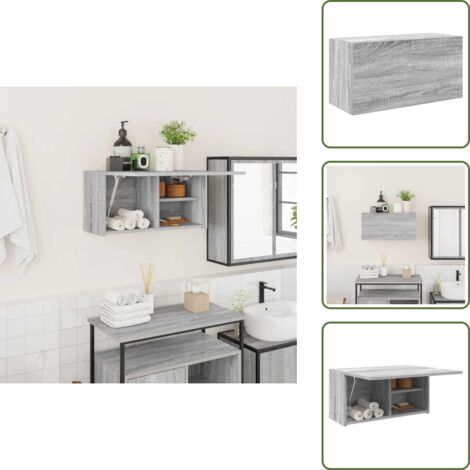 The Living Store Armadietto Bagno Grigio Sonoma 60x25x30 cm in Legno Multistrato - Armadio da bagno