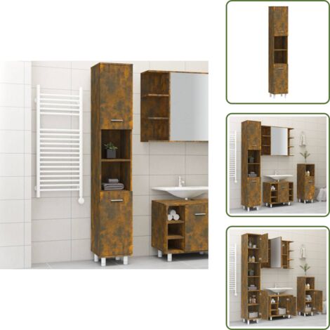 The Living Store Armadietto Bagno Rovere Fumo 30x30x179 cm in Legno Multistrato - Armadio da bagno