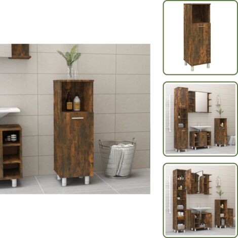 The Living Store Armadietto Bagno Rovere Fumo 30x30x95 cm in Legno Multistrato - Armadio da bagno