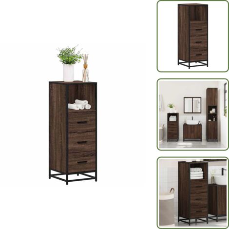 The Living Store Armadietto Bagno Rovere Marrone 35x37,5x100cm Legno Multistrato - Armadio da bagno