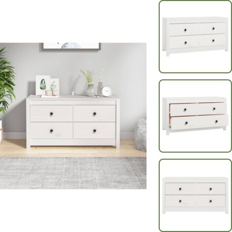 The Living Store Armadietto Bianco 100x40x54 cm in Legno Massello di Pino - Armadietto in pino