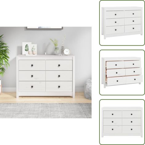 The Living Store Armadietto Bianco 100x40x72 cm in Legno Massello di Pino - Armadietto in pino