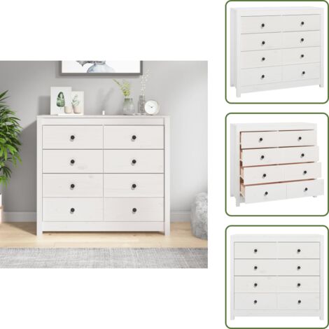 The Living Store Armadietto Bianco 100x40x90 cm in Legno Massello di Pino - Armadietto in pino