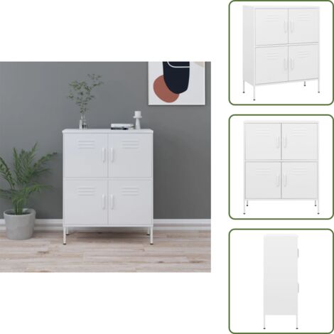 The Living Store Armadietto Bianco 80x35x101,5 cm in Acciaio - Armadio per casa