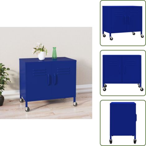 The Living Store Armadietto Blu Marino 60x35x56 cm in Acciaio - Armadio da casa