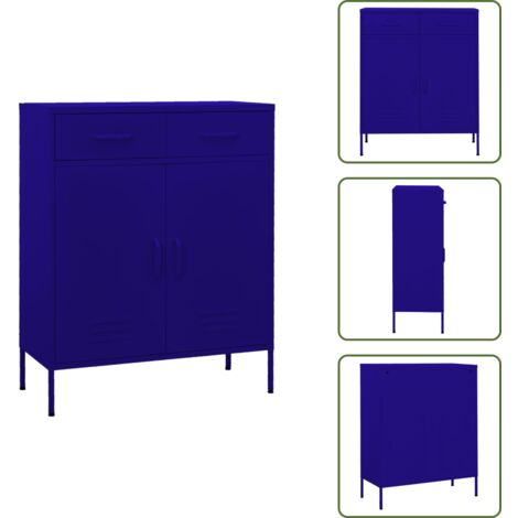 The Living Store Armadietto Blu Marino 80x35x101,5 cm in Acciaio - Armadio blu marino