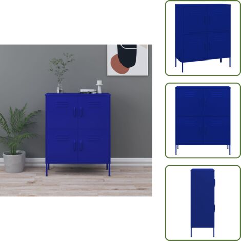 The Living Store Armadietto Blu Marino 80x35x101,5 cm in Acciaio - Armadio per casa