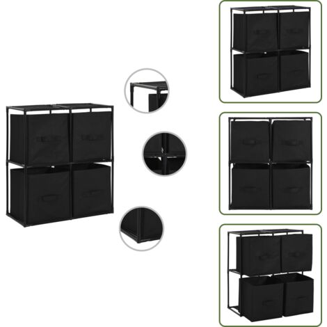 The Living Store Armadietto con 4 Cesti in Tessuto Nero 63x30x71 cm Acciaio - Armadietto in acciaio