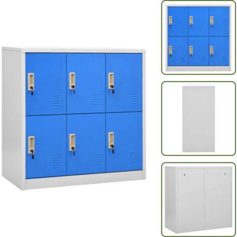 The Living Store Armadietto con Chiave Grigio Chiaro e Blu 90x45x92,5 cm Acciaio - Armadietto in acciaio
