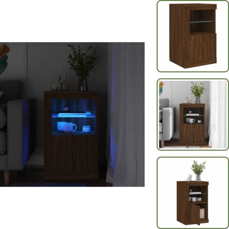 The Living Store Armadietto con Luci LED Rovere Marrone in Legno Multistrato - Armadietto in legno