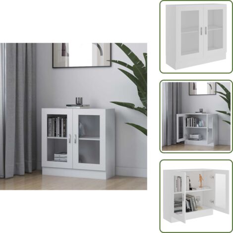 The Living Store Armadietto con Vetrina Bianco 82,5x30,5x80 cm Legno Multistrato - Libreria in legno multistrato